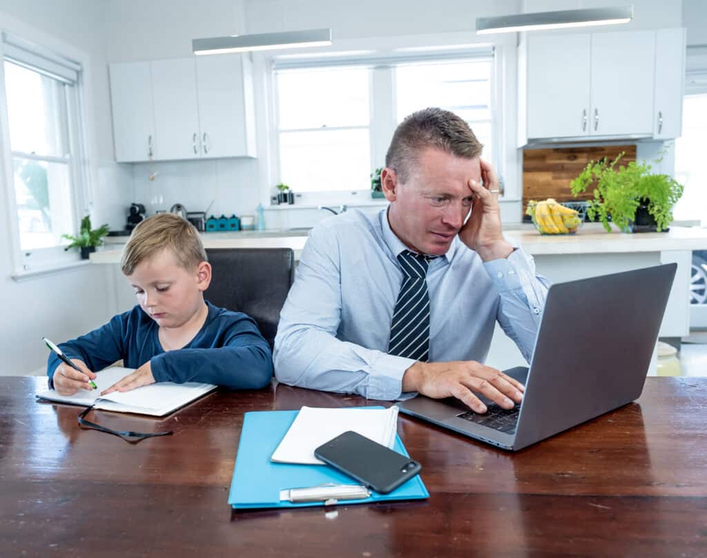 Stressed man working from home