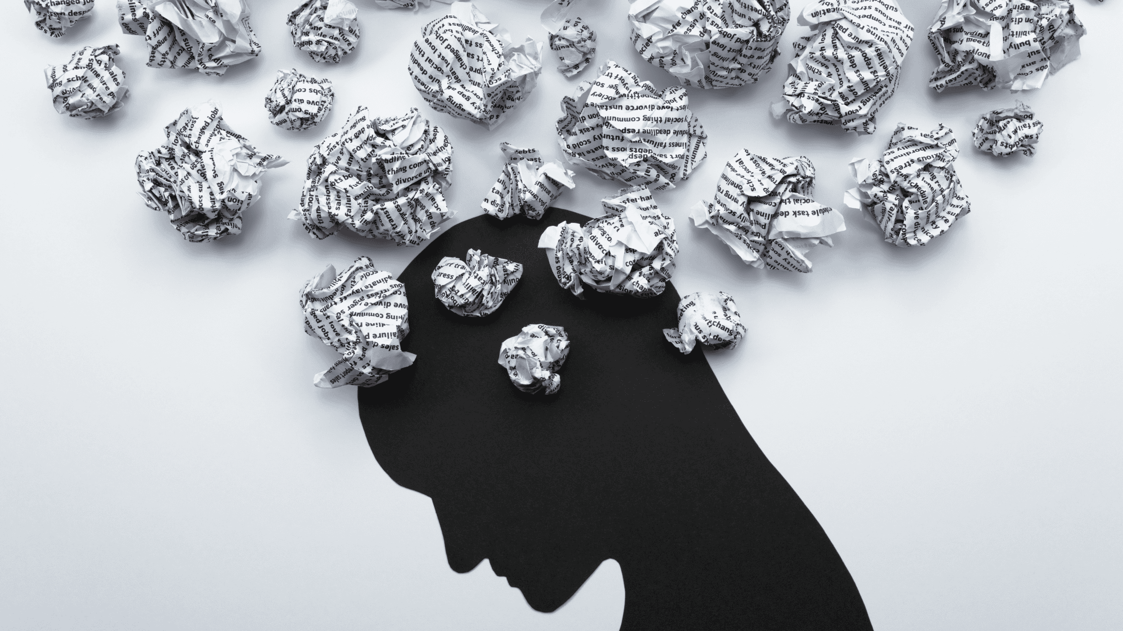 Mental health image. Silhouette of depressed and troubled person head.